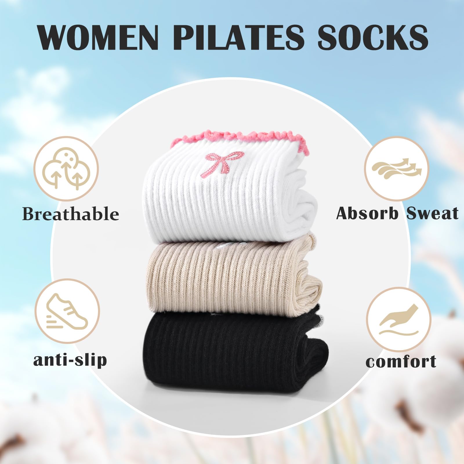 3 Pares de Meias de Pilates An - Medias Para Pilates Y Yoga avaliação e preço